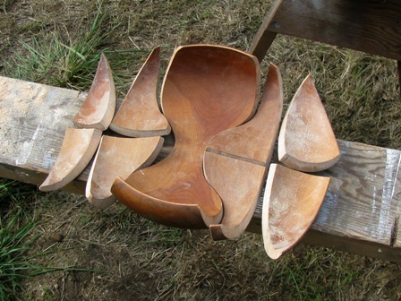 photo:exploded view of cut up wooden bowl