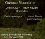 Ochoco Mountains 2007, Natural Soundscape featuring hermit thrush, recorded 4:32 a.m. May 20 2007, by John Hartog &copy; 2009 all rights reserved